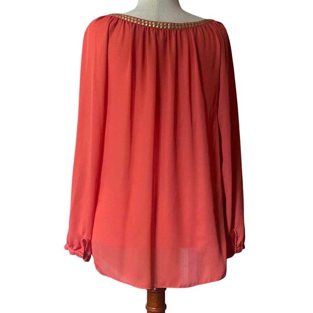 MICHAEL Michael Kors Women's Blouse, Orange Gold Studded, Long Sleeve, Size L - Picture 2 of 6